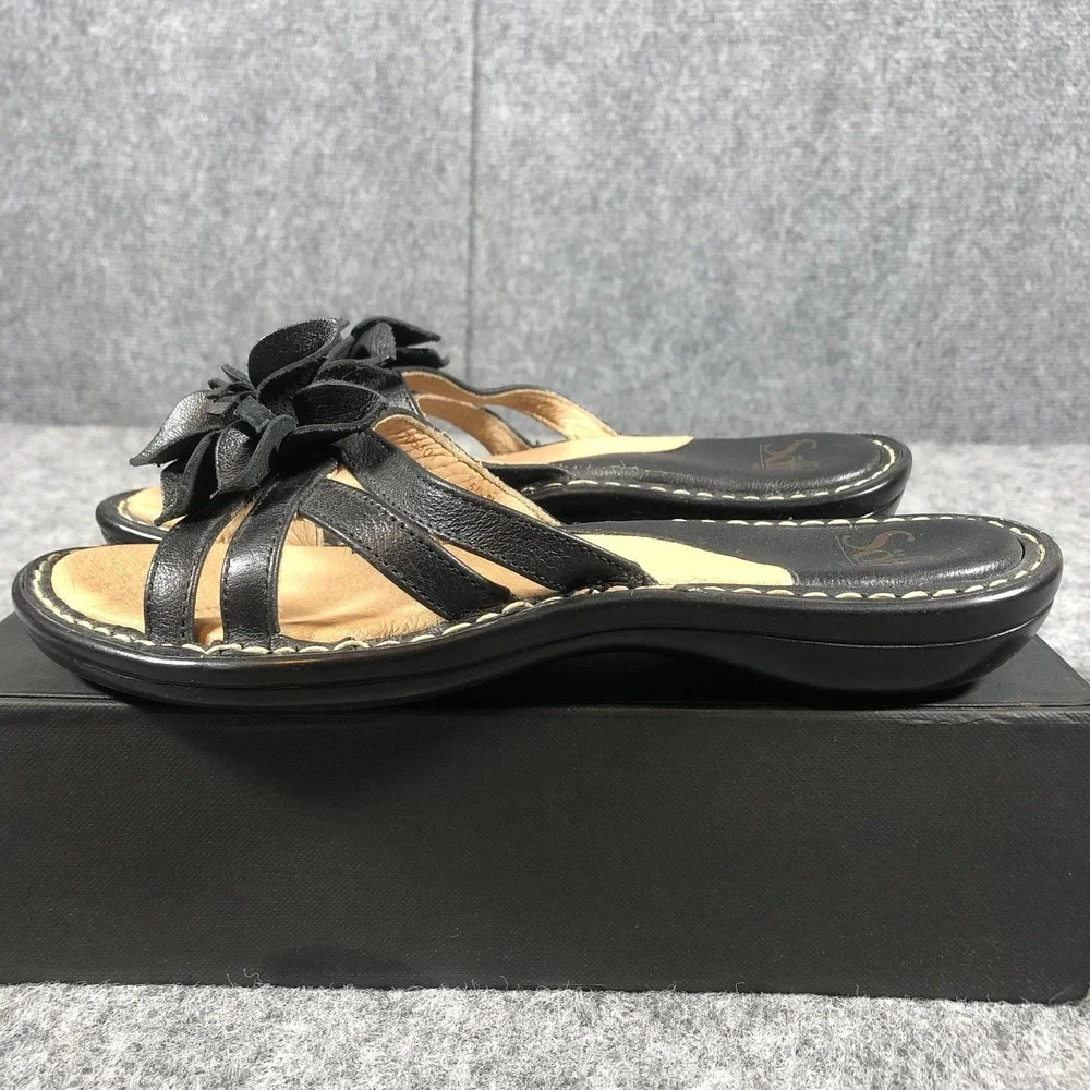 Sofft‎ Flower Wedge Sandals Womens 5.5 Black Leather Slide Comfort Casual